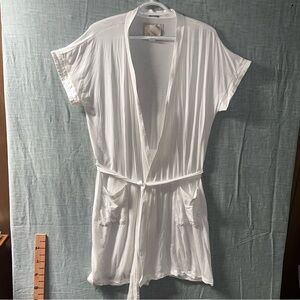 Victoria's Secret White Modal Short Robe Large Luxury Soft Knit Pockets Belted